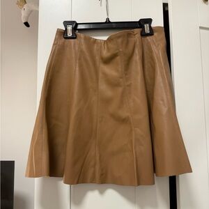 Tan leather pleated skirt